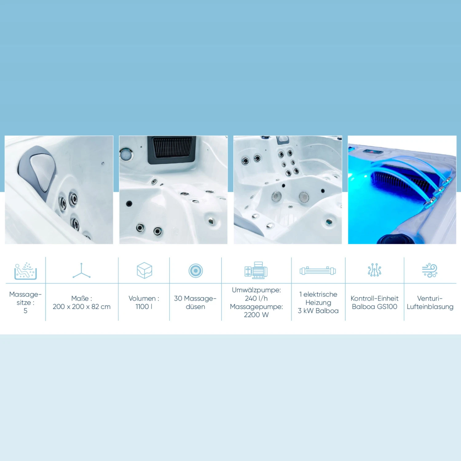 Whirlpool SPA Correll Classic 1100l, 200x200x82cm, 30 Düsen 4 Whirlpool SPA Correll Classic 1100l, 200x200x82cm, 30 Düsen – Bild 2