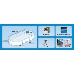 Stahlwandpool Ovalform Classic 610x360x120 Cm, Stahl 0,4 Mm Weiß, Folie 0,3 Mm Blau, Overlap -Meyer Poolwelt 501010406PP Ovalpool 610 375 120 02