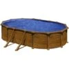 GRE Stahlwandpool Oval High Line 610x375x132 Cm, Stahl 0,45 Mm Holzoptik, Folie 0,4 Mm Blau, Overlap