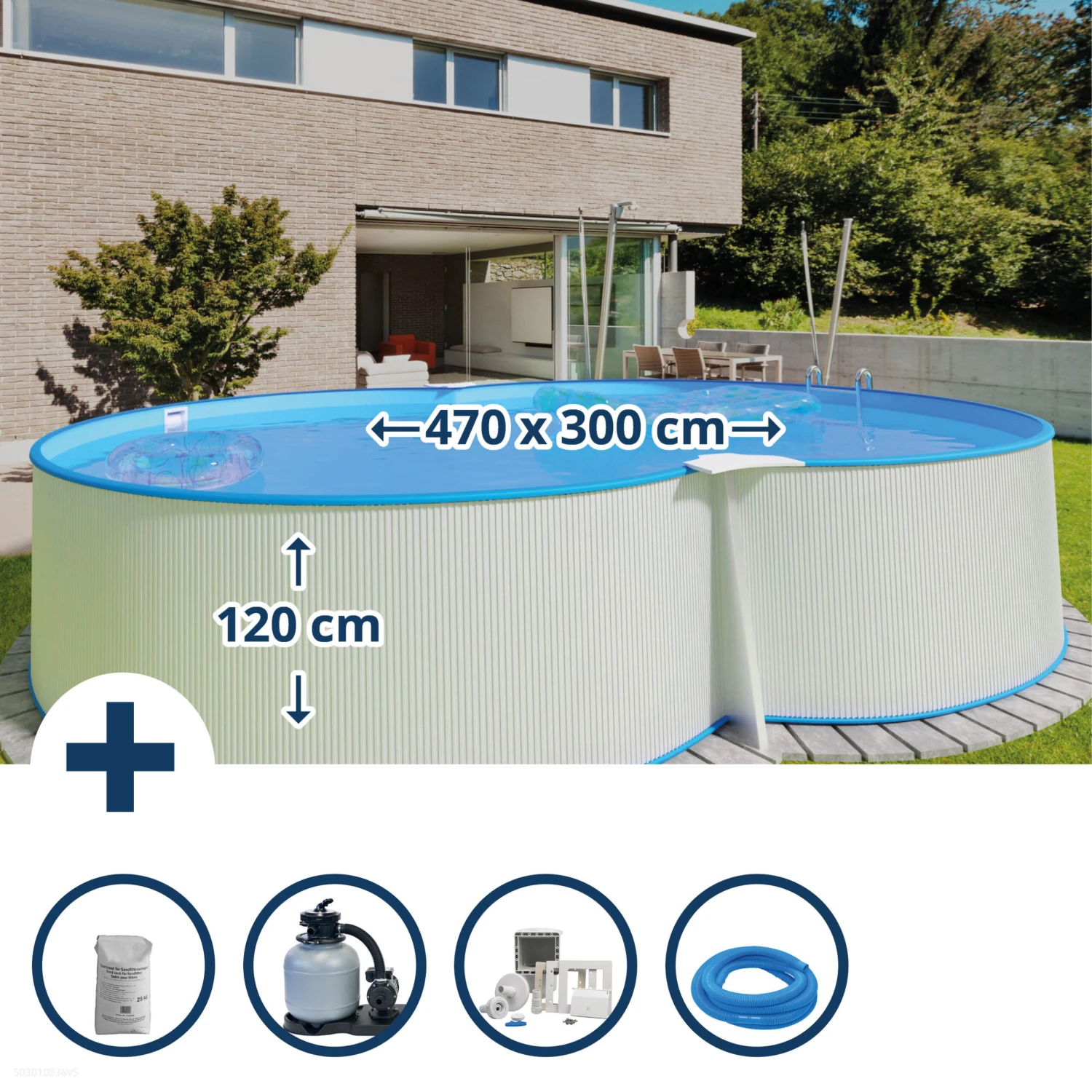 Waterman Stahlwandpool Set (6-teil) Hoch Achtform Montevideo 470x300x120cm, Stahl 0,4mm Weiß Folie 0,4mm Blau 3 Waterman Stahlwandpool Set (6-teil) Hoch Achtform Montevideo 470x300x120cm, Stahl 0,4mm Weiß Folie 0,4mm Blau