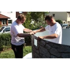 Waterman Stahlwandpool Rund 460x120cm, Stahl 0,45mm Steinoptik, Folie 0,3mm Blau, Overlap 13 Waterman Stahlwandpool Rund 460x120cm, Stahl 0,45mm Steinoptik, Folie 0,3mm Blau, Overlap -Meyer Poolwelt Aufbau Stahlwandpool Eco Dekor Pools 4