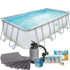 Polygroup Summer Waves Frame Pool Mit Sandfilter, Bodenschutzmatten Grau Und Starter Set Wasserpflege