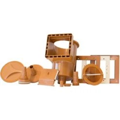 GRE Stahlwandpool Set (7-teilig) Hoch Oval 610 X 375 X 132 Cm, Stahl 0,45 Mm Holzoptik Folie 0,4 Mm Blau -Meyer Poolwelt Einbauskimmer und Einlaufduese braun 3