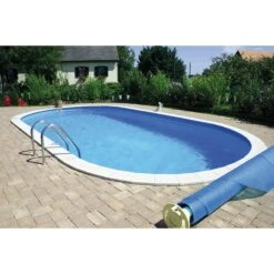 Stahlwandpool Ovalform Exklusiv 600x320x120 Cm, Stahl 0,6 Mm Weiß, Folie 0,6 Mm Blau, Einhängebiese -Meyer Poolwelt Oval Pool mit Beckenrandsteinen 1