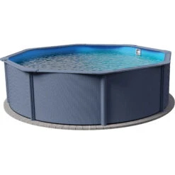 Stahlwandpool Rund Classic 350x120 Cm, Stahl 0,4 Mm Anthrazit, Folie 0,3 Mm Blau, Overlap
