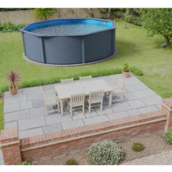 Stahlwandpool Rund Classic 350x120 Cm, Stahl 0,4 Mm Anthrazit, Folie 0,3 Mm Blau, Overlap -Meyer Poolwelt Planet Pool Stahlwandpool Classic anthrazit blau MS 03 1