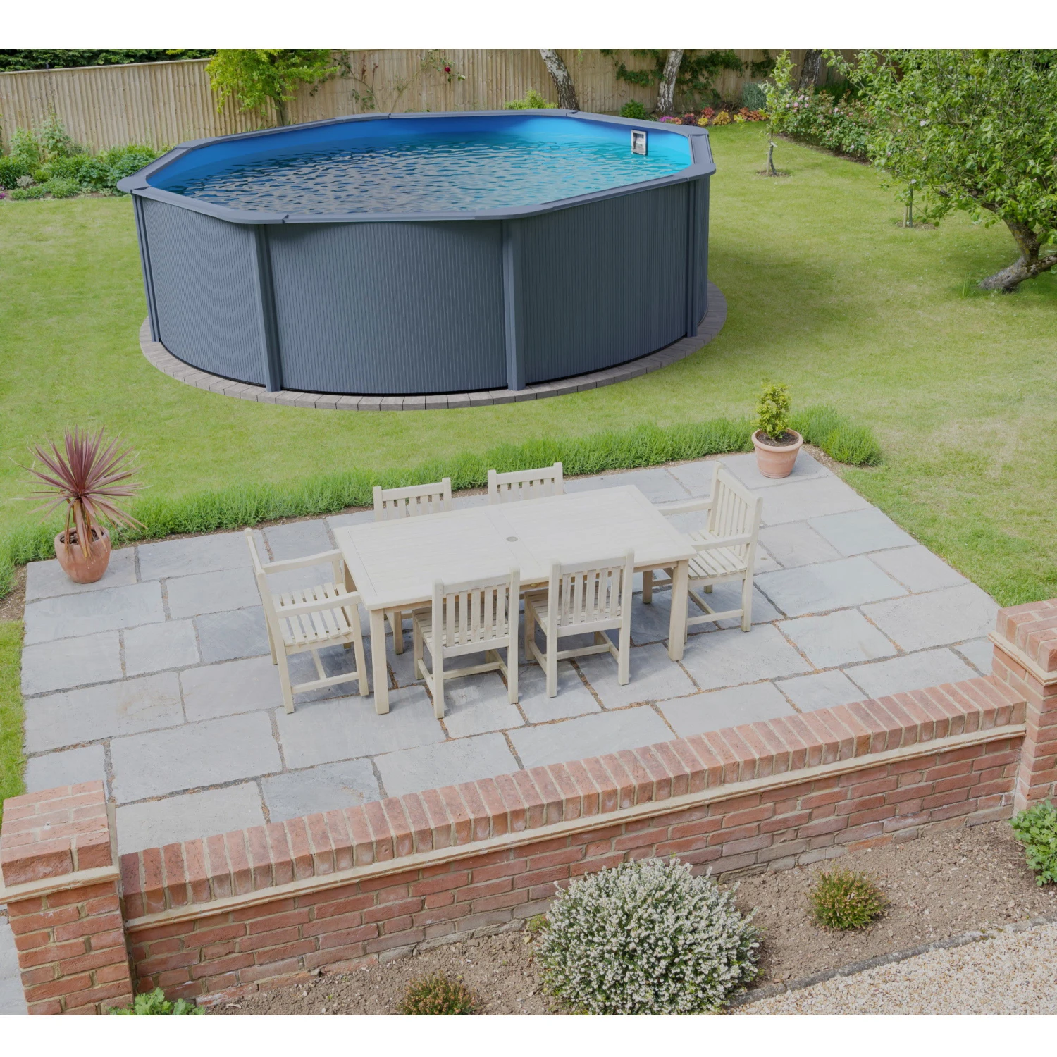 GRE Stahlwandpool Set (5-teilig) Hoch Rund Classic 450 X 120 Cm, Stahl 0,45mm Anthrazit Folie 0,3mm Blau 4 GRE Stahlwandpool Set (5-teilig) Hoch Rund Classic 450 X 120 Cm, Stahl 0,45mm Anthrazit Folie 0,3mm Blau – Bild 2