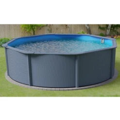 Stahlwandpool Rund Classic 350x120 Cm, Stahl 0,4 Mm Anthrazit, Folie 0,3 Mm Blau, Overlap -Meyer Poolwelt Planet Pool Stahlwandpool Classic anthrazit blau MS 04