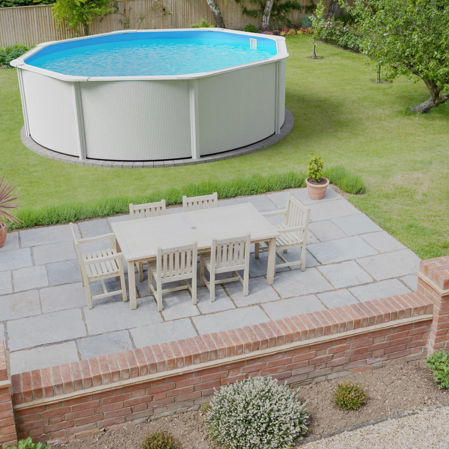 GRE Stahlwandpool Set (6-teilig) Hoch Rund High Line 460 X 132 Cm, Stahl 0,45 Mm Weiß Folie 0,4 Mm Blau 4 GRE Stahlwandpool Set (6-teilig) Hoch Rund High Line 460 X 132 Cm, Stahl 0,45 Mm Weiß Folie 0,4 Mm Blau – Bild 2