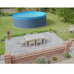 Waterman Stahlwandpool Set (5-teilig) Rund 450x120 Cm, Stahl 0,4 Mm Anthrazit, Folie 0,3 Mm Blau, Overlap -Meyer Poolwelt Planet Pool Stahlwandpool anthrazit blau overlap OS 03 4