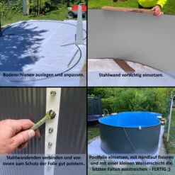 Stahlwandpool Achtform 470x300x120 Cm, Stahl 0,4 Mm Anthrazit, Folie 0,4 Mm Blau, Einhängebiese -Meyer Poolwelt PlanetPool Achtformbecken Aufbaubilder 03