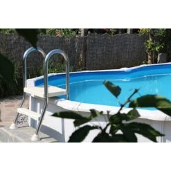 Waterman Poolleiter Edelstahl Für Halbhochbecken Mit 150 Cm Höhe -Meyer Poolwelt Poolleiter Edelstahl teileingebaut 4 1 stufig 1