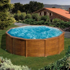 GRE Stahlwandpool Set (5-teilig) Hoch Rund 240 X 120 Cm , Stahl 0,45 Mm Holzoptik Folie 0,3 Mm Blau 8 GRE Stahlwandpool Set (5-teilig) Hoch Rund 240 X 120 Cm , Stahl 0,45 Mm Holzoptik Folie 0,3 Mm Blau -Meyer Poolwelt Rundformbecken Holzoptik k
