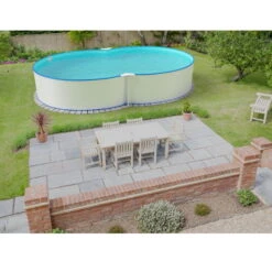 Stahlwandpool Achtform 650x420x120 Cm, Stahl 0,4 Mm Weiß, Folie 0,4 Mm Blau, Einhängebiese -Meyer Poolwelt S81009MSVS S81010MSVS S8140MSVS Stahlwandbecken Achtform Weiss Blau 02