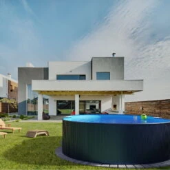 Stahlwandpool Achtform 470x300x120 Cm, Stahl 0,4 Mm Anthrazit, Folie 0,4 Mm Blau, Einhängebiese -Meyer Poolwelt S81068MSVS S81069MSVS S81073MSVS Stahlwandbecken Achtform Athrazit Blau 03