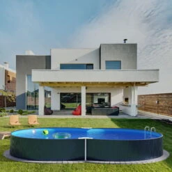 Stahlwandpool Achtform 650x420x120 Cm, Stahl 0,4 Mm Anthrazit, Folie 0,4 Mm Blau, Einhängebiese -Meyer Poolwelt S81068MSVS S81069MSVS S81073MSVS Stahlwandbecken Achtform Athrazit Blau 04 1