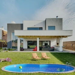 Stahlwandpool Achtform 470x300x120 Cm, Stahl 0,4 Mm Anthrazit, Folie 0,4 Mm Blau, Einhängebiese -Meyer Poolwelt S81068MSVS S81069MSVS S81073MSVS Stahlwandbecken Achtform Athrazit Blau 05