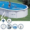 Stahlwandpool Set (5-teilig) Hoch Oval Classic 535x300x120 Cm, Stahl 0,45 Mm Weiß Folie 0,3 Mm Blau -Meyer Poolwelt SETOV500VS Stahlwandpool Set Ovalform 535x300x120cm k