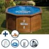 GRE Stahlwandpool Set (5-teilig) Hoch Rund 240 X 120 Cm , Stahl 0,45 Mm Holzoptik Folie 0,3 Mm Blau -Meyer Poolwelt SETR240HVS Stahlwandpool Set Rund 240x120cm k