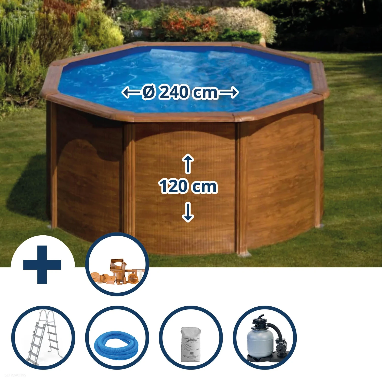 GRE Stahlwandpool Set (5-teilig) Hoch Rund 240 X 120 Cm , Stahl 0,45 Mm Holzoptik Folie 0,3 Mm Blau 3 GRE Stahlwandpool Set (5-teilig) Hoch Rund 240 X 120 Cm , Stahl 0,45 Mm Holzoptik Folie 0,3 Mm Blau