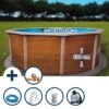 GRE Stahlwandpool Set (5-teilig) Hoch Rund 360 X 120 Cm, Stahl 0,45 Mm Holzoptik Folie 0,3 Mm Blau -Meyer Poolwelt SETR350HVS Stahlwandpool Set Rund 360x120cm korr