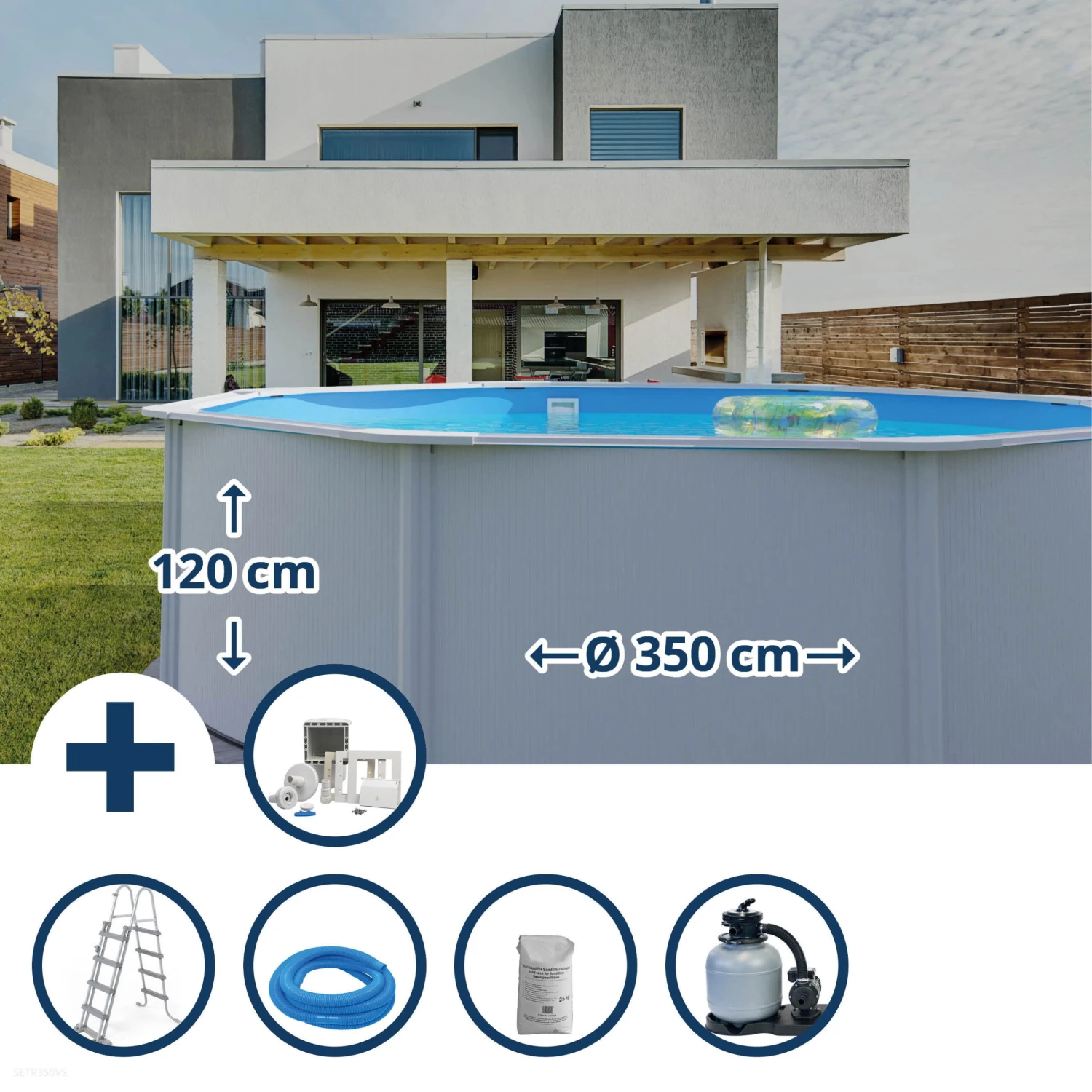 GRE Stahlwandpool Set (5-teilig) Hoch Rund Classic 350 X 120 Cm, Stahl 0,45 Mm Weiß Folie 0,3 Mm Blau 3 GRE Stahlwandpool Set (5-teilig) Hoch Rund Classic 350 X 120 Cm, Stahl 0,45 Mm Weiß Folie 0,3 Mm Blau