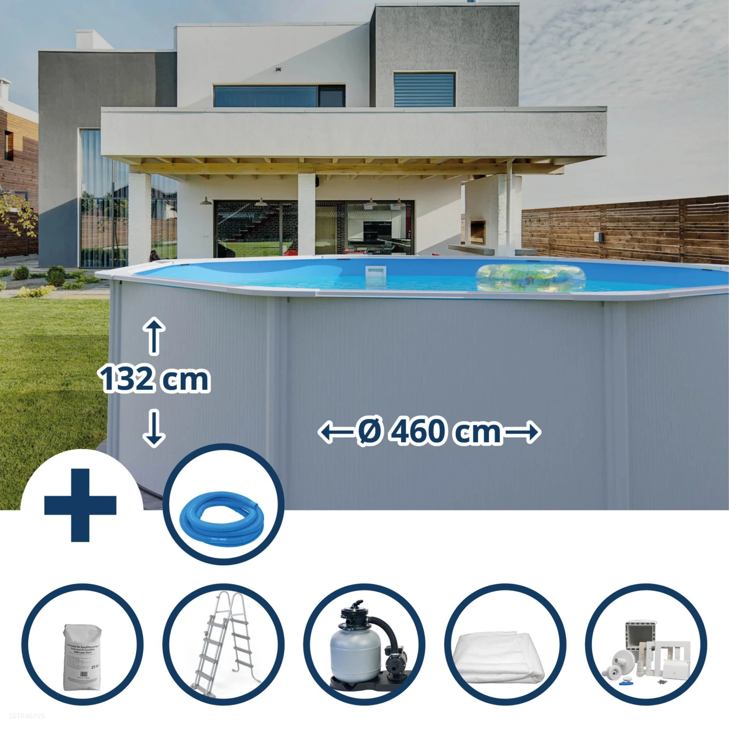 GRE Stahlwandpool Set (6-teilig) Hoch Rund High Line 460 X 132 Cm, Stahl 0,45 Mm Weiß Folie 0,4 Mm Blau 3 GRE Stahlwandpool Set (6-teilig) Hoch Rund High Line 460 X 132 Cm, Stahl 0,45 Mm Weiß Folie 0,4 Mm Blau