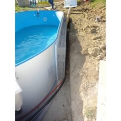 Waterman Stahlwandpool Set (10-teilig) Tief Oval Formentera 525x320x150 Cm, Stahl 0,8mm Weiß Folie 0,6mm Blau -Meyer Poolwelt Stuetzmauern Stahlwandpool oval beim aufbau 1